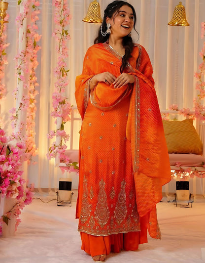 Rajasthani Bandhani Kurta with bandhani dupatta and Garara Set- Gulabi Paridhan