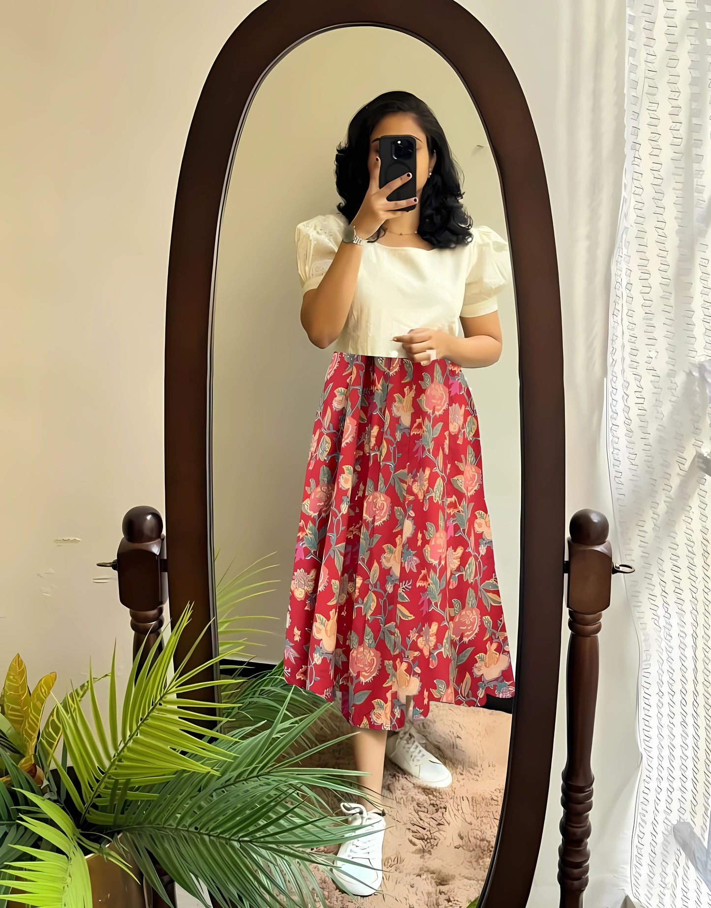 Schiffli Floral Midi Summer Dress- Gulabi Paridhan