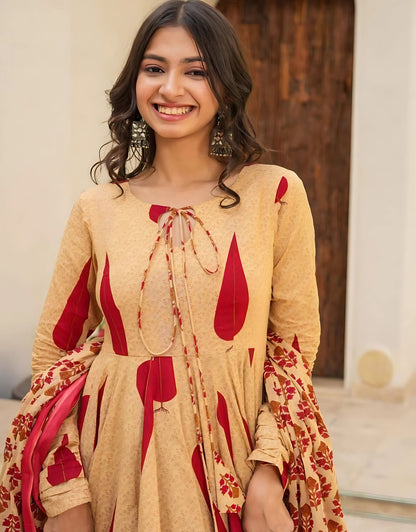 Jahanvi Mughal Blockprinted Anarkali Set- Gulabi Paridhan