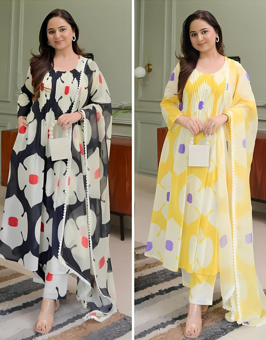Radiant Pintex Floral Kurti Set-Gulabi Paridhan