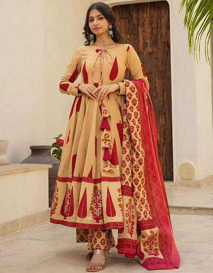 Jahanvi Mughal Blockprinted Anarkali Set- Gulabi Paridhan