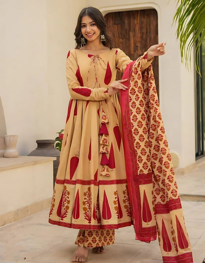 Jahanvi Mughal Blockprinted Anarkali Set- Gulabi Paridhan