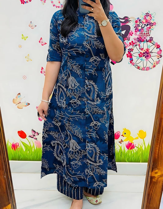 Indigo Diva Cotton Aline Kurti Set-Gulabi Paridhan
