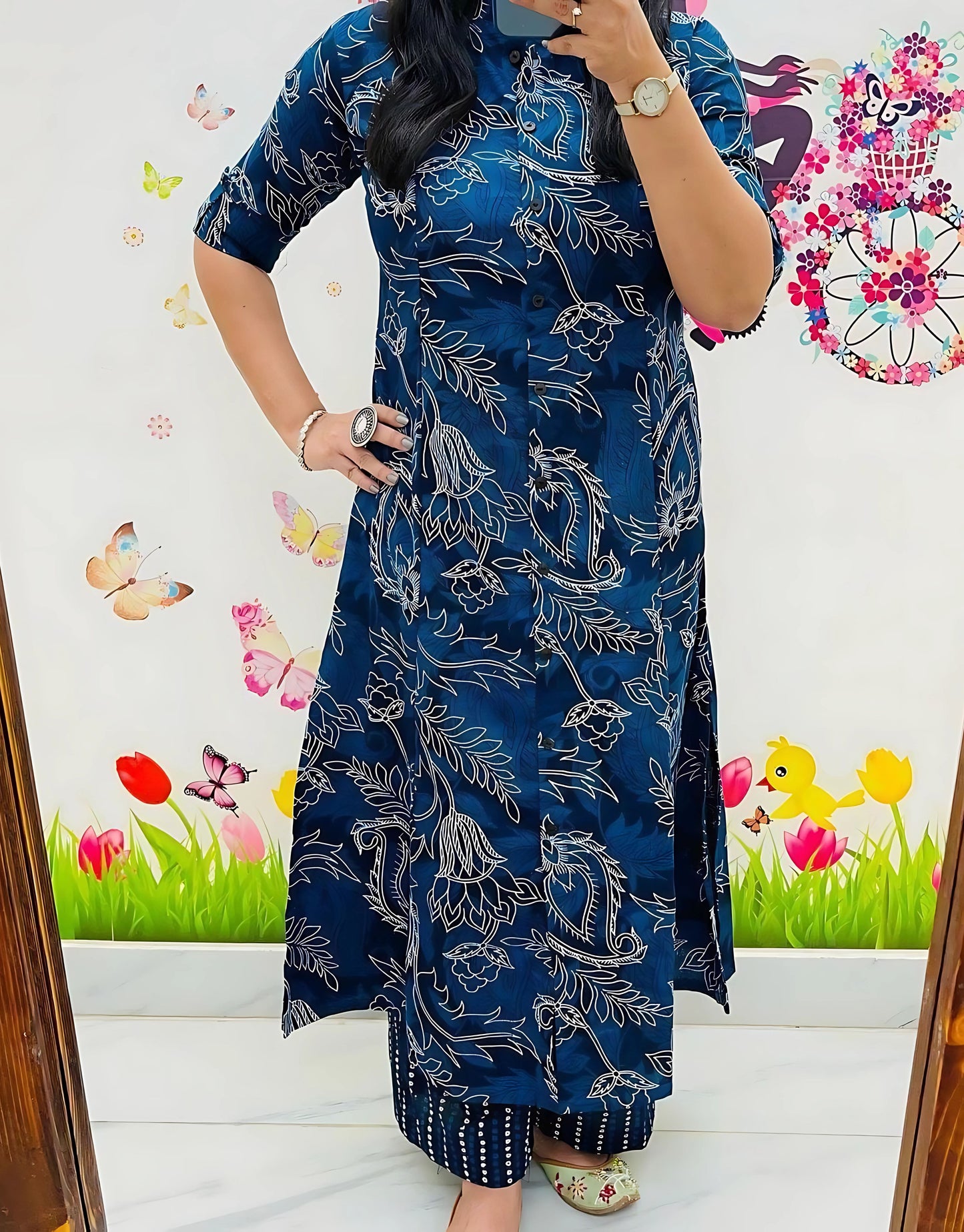Indigo Diva Cotton Aline Kurti Set-Gulabi Paridhan