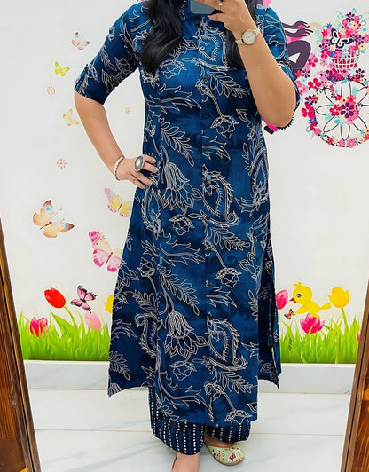 Indigo Diva Cotton Aline Kurti Set-Gulabi Paridhan