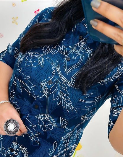 Indigo Diva Cotton Aline Kurti Set-Gulabi Paridhan