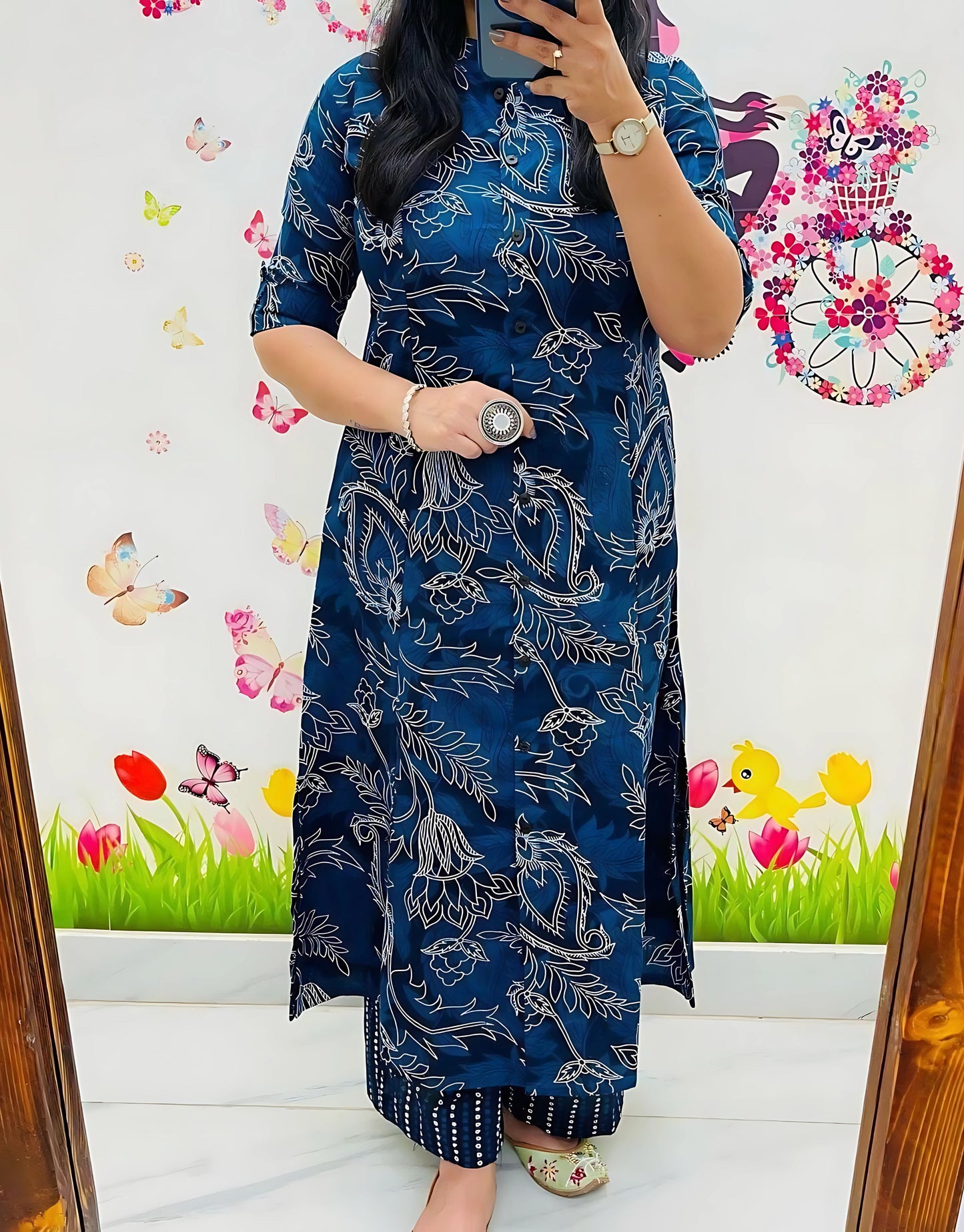 Indigo Diva Cotton Aline Kurti Set-Gulabi Paridhan