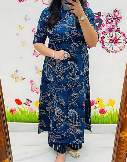 Indigo Diva Cotton Aline Kurti Set-Gulabi Paridhan