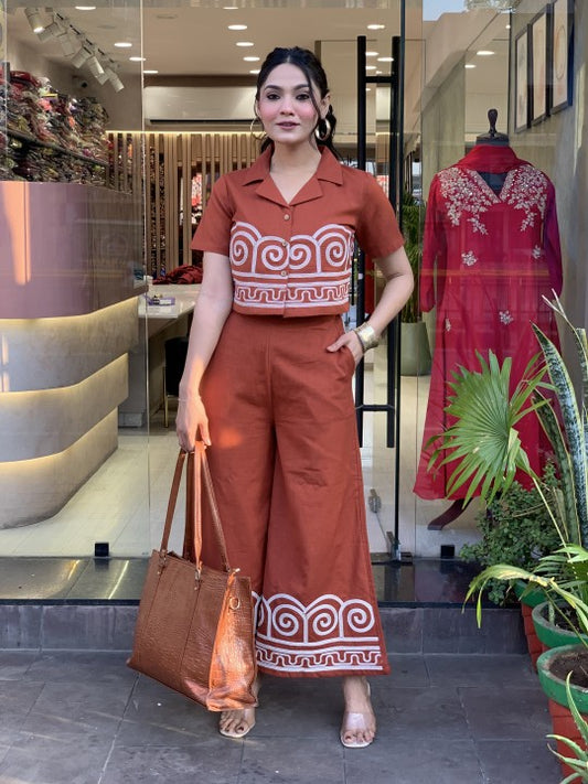 Rust Orange Embroidered Coord Set- Gulabi Paridhan