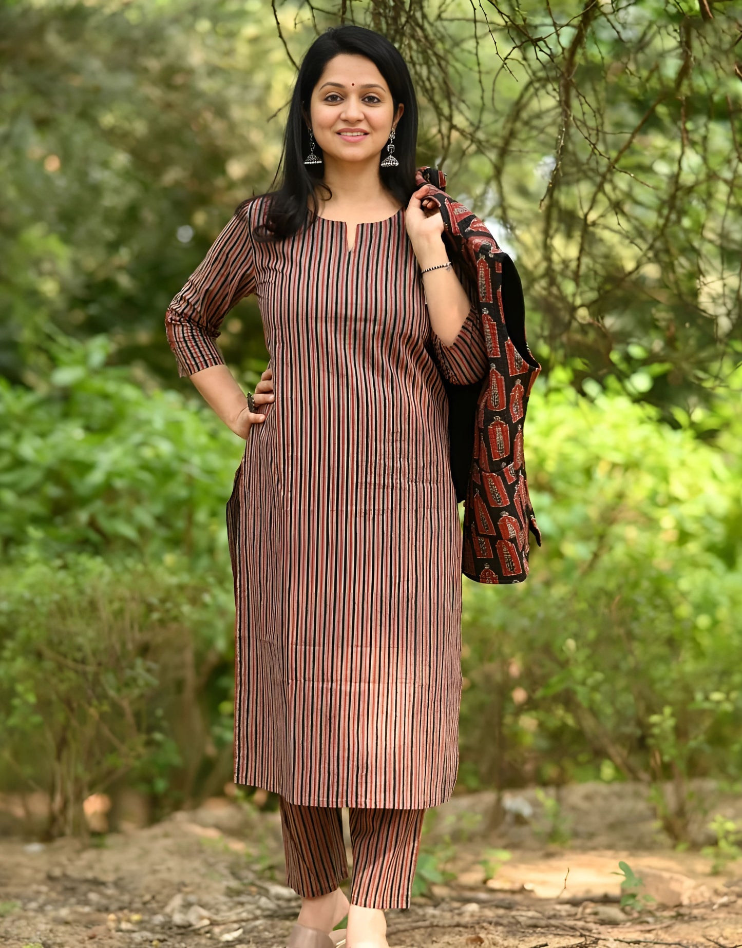Blockprint Jaipuri Quilted Jacket Kurta Set- Gulabi Paridhan