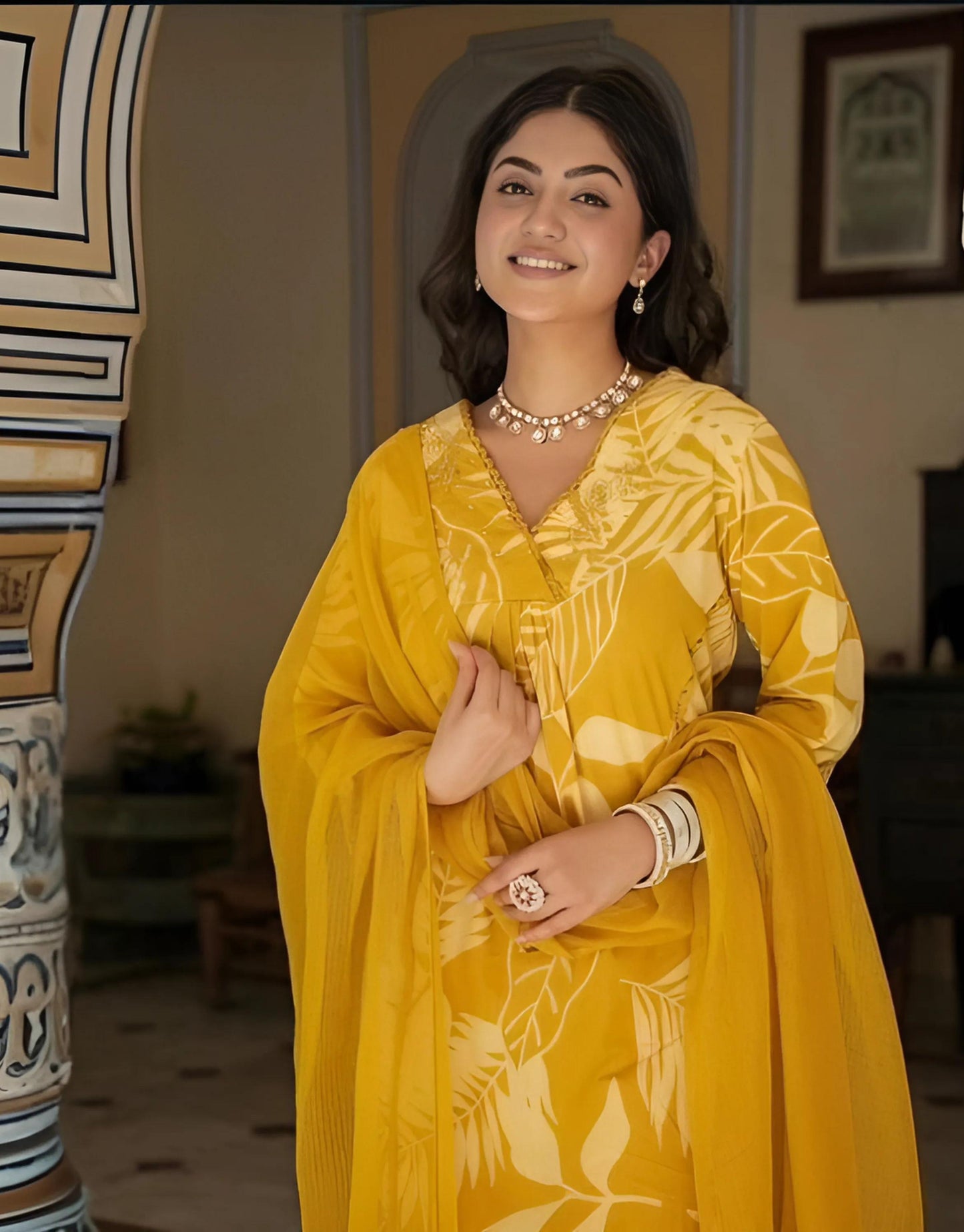 Elegant Mughal Block Kurti Pant Dupatta Set