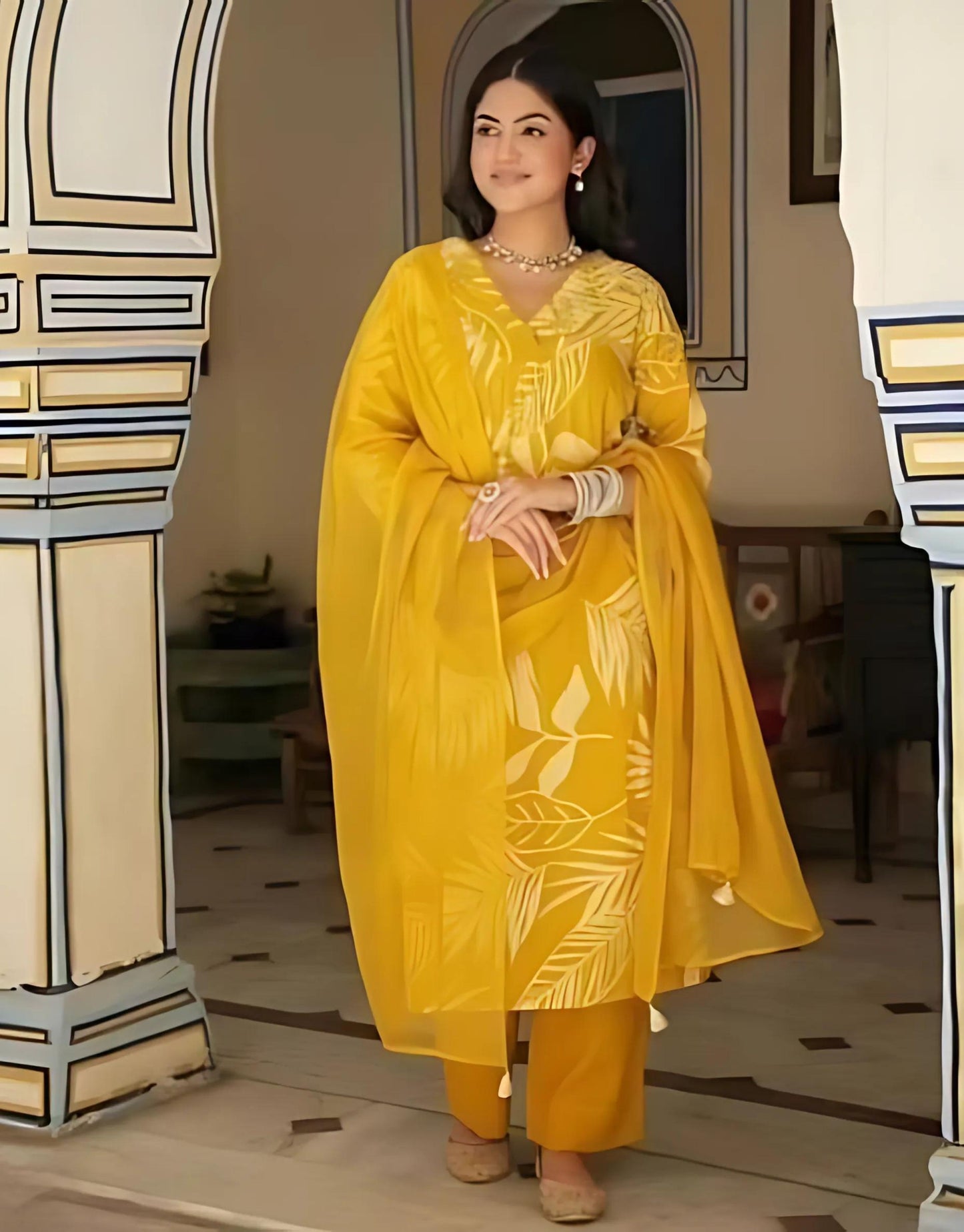 Elegant Mughal Block Kurti Pant Dupatta Set