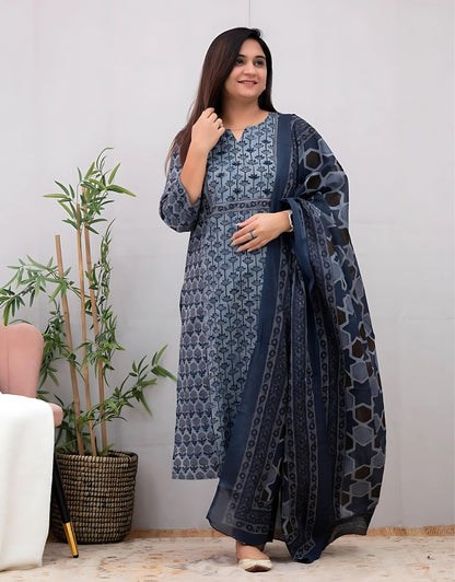 Ridhvi Classic Ajrakh Straight Pant Set-Gulabi Paridhan