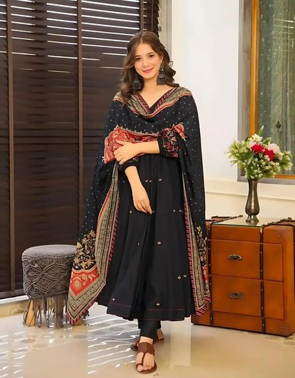 Royal Black Anarkali Kurti- Gulabi Paridhan