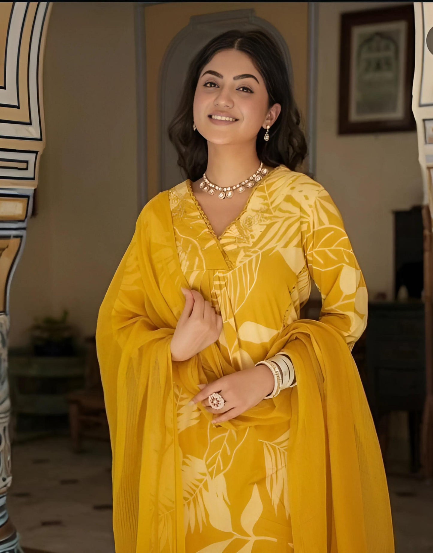 Elegant Mughal Block Kurti Pant Dupatta Set