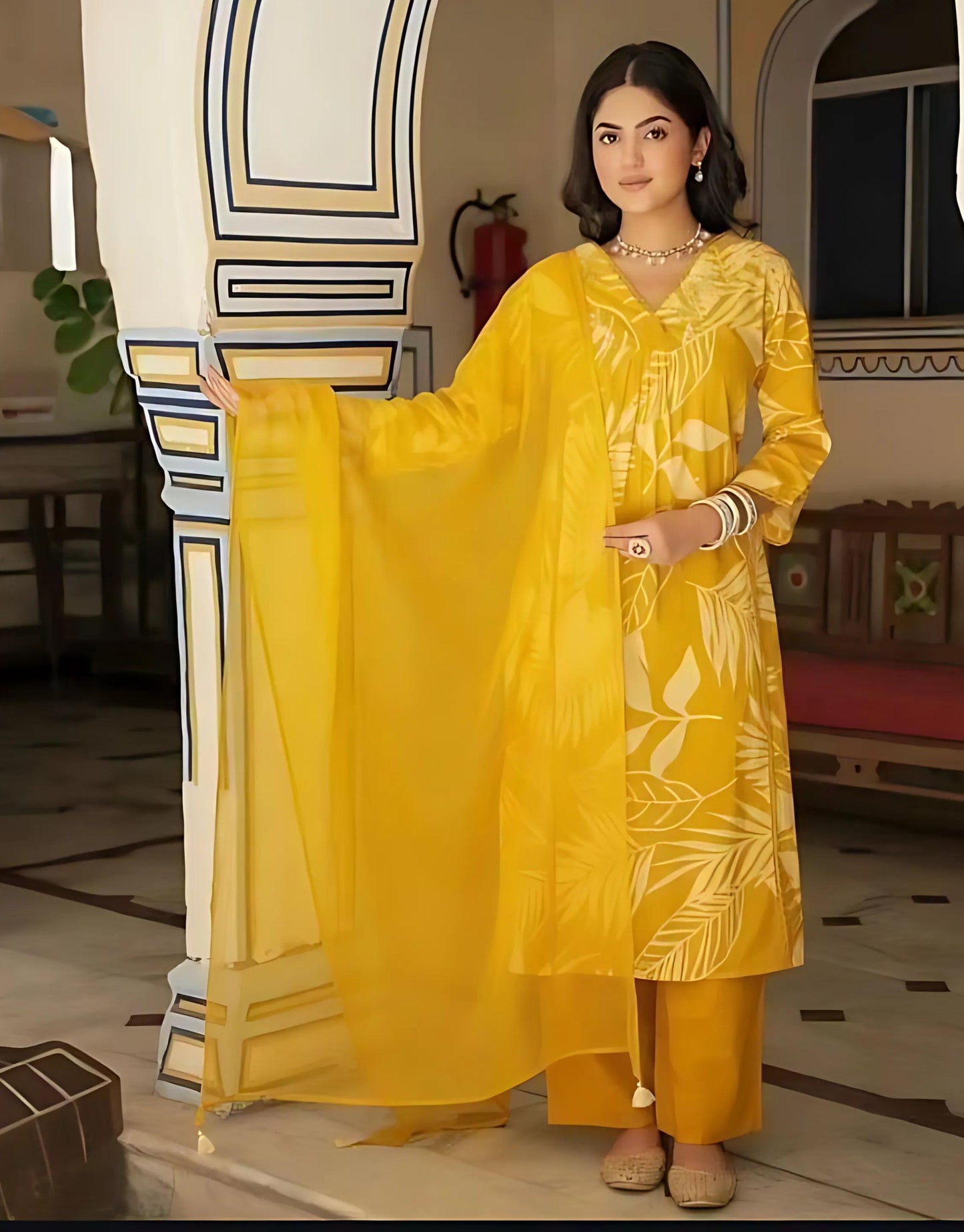 Elegant Mughal Block Kurti Pant Dupatta Set