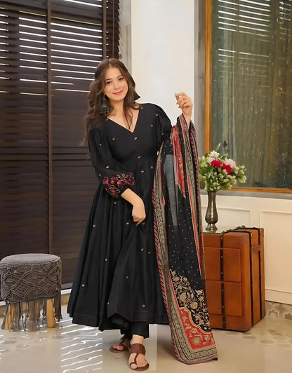 Royal Black Anarkali Kurti- Gulabi Paridhan