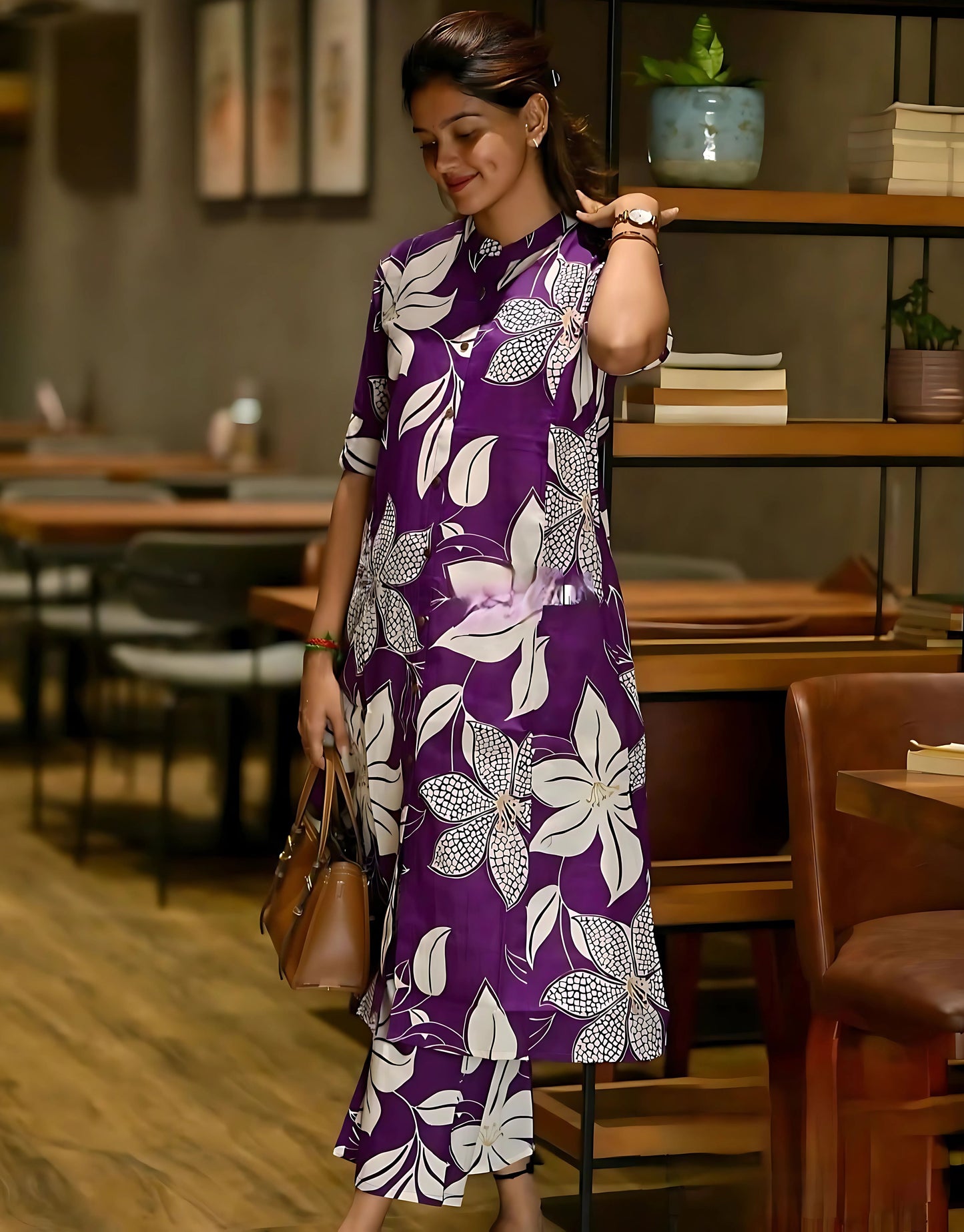 Purple Aura Cotton Aline Kurti Set- Gulabi Paridhan
