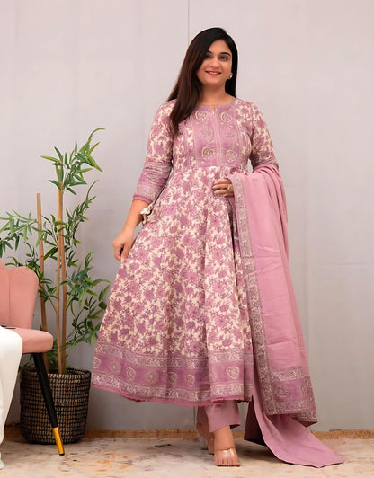 Exquisite Jaipuri Printed Anarkali Set- Gulabi Paridhan