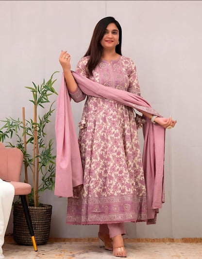 Exquisite Jaipuri Printed Anarkali Set- Gulabi Paridhan