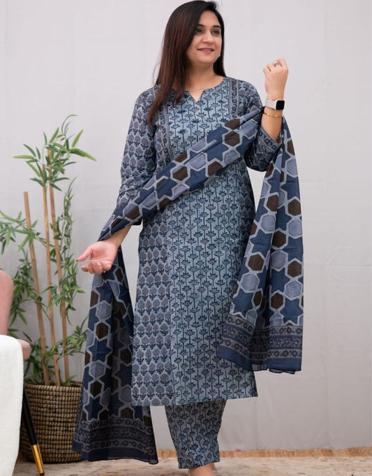 Ridhvi Classic Ajrakh Straight Pant Set-Gulabi Paridhan