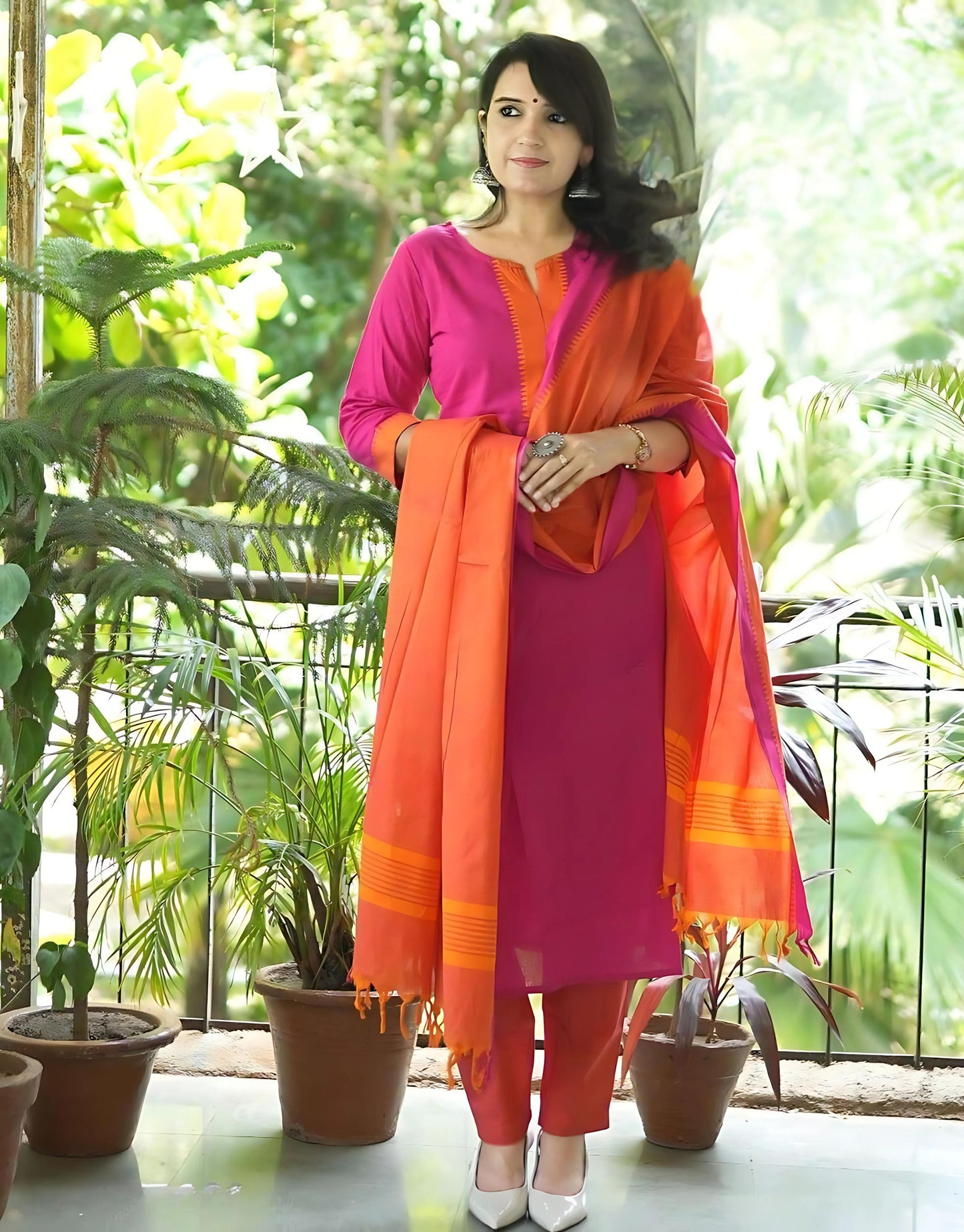 Aarthi Serene Pink Orange South Cotton Kurtha Set