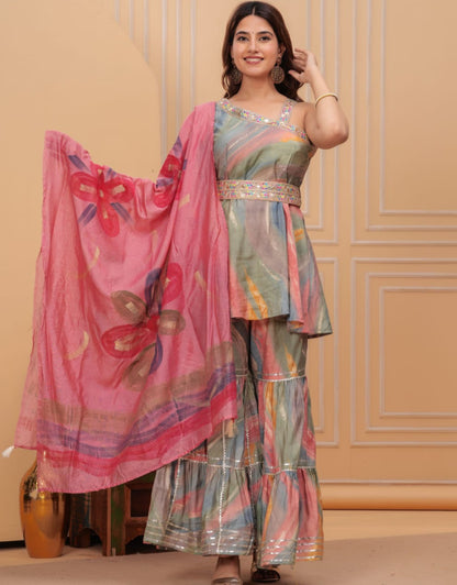 Ziva Designer Peplum Style Garara Set- Gulabi Paridhan