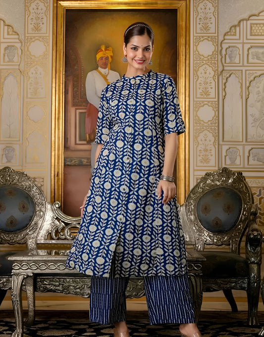 The Geometric Cotton Aline Kurti Set- Gulabi Paridhan