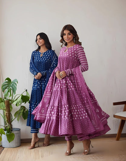 Falak Premium Cotton Flared full sleeved  Anarkali Set -Gulabi Paridhan
