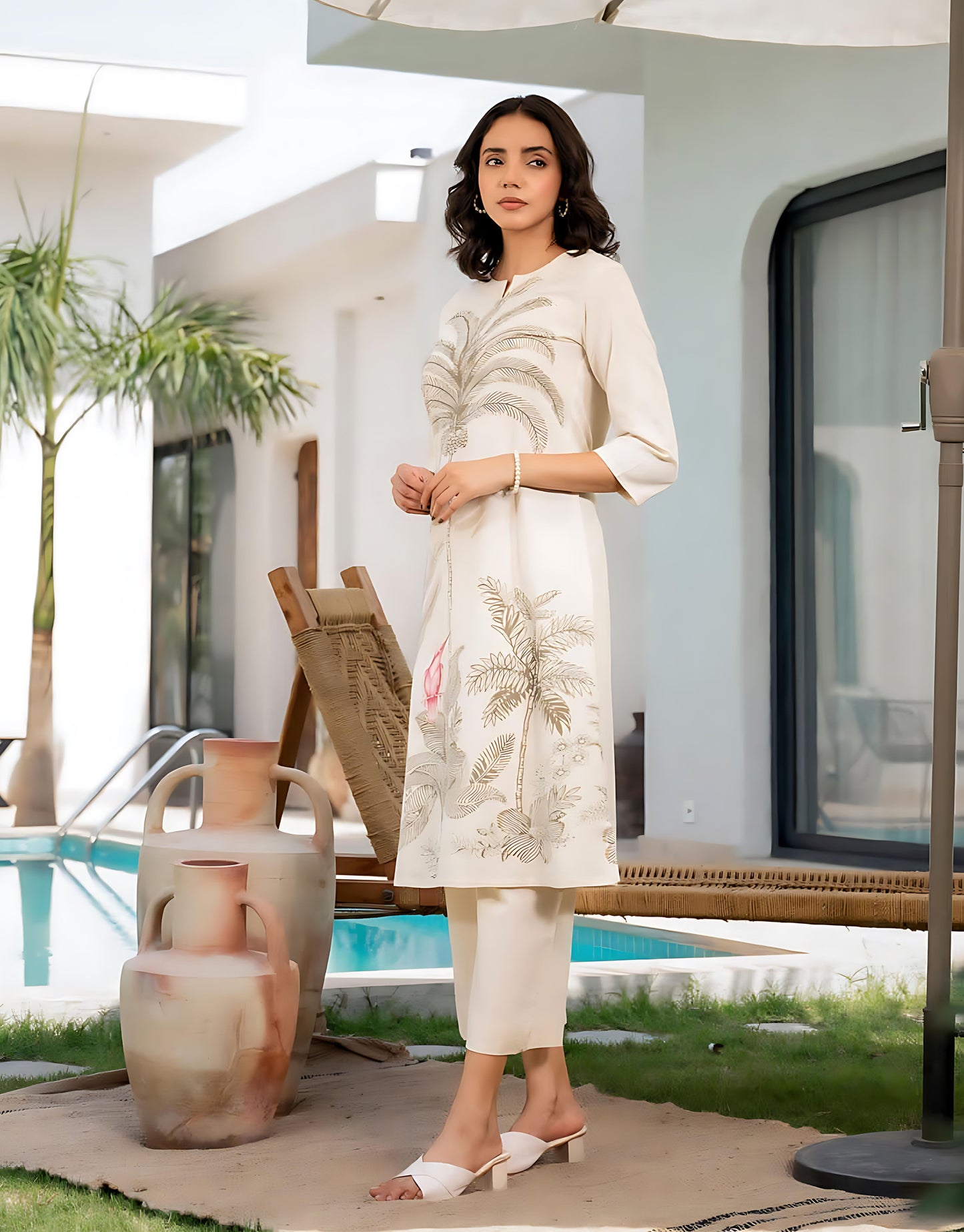 Floral Printed Aline Off White Kurta Set- Gulabi Paridhan