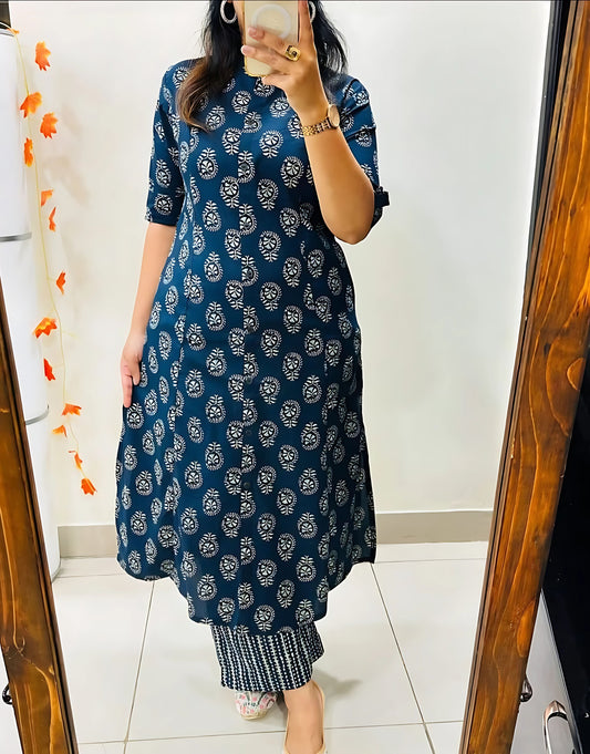 Sophisticated Blue Aline Kurta Set- Gulabi Paridhan