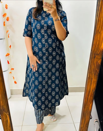 Sophisticated Blue Aline Kurta Set- Gulabi Paridhan