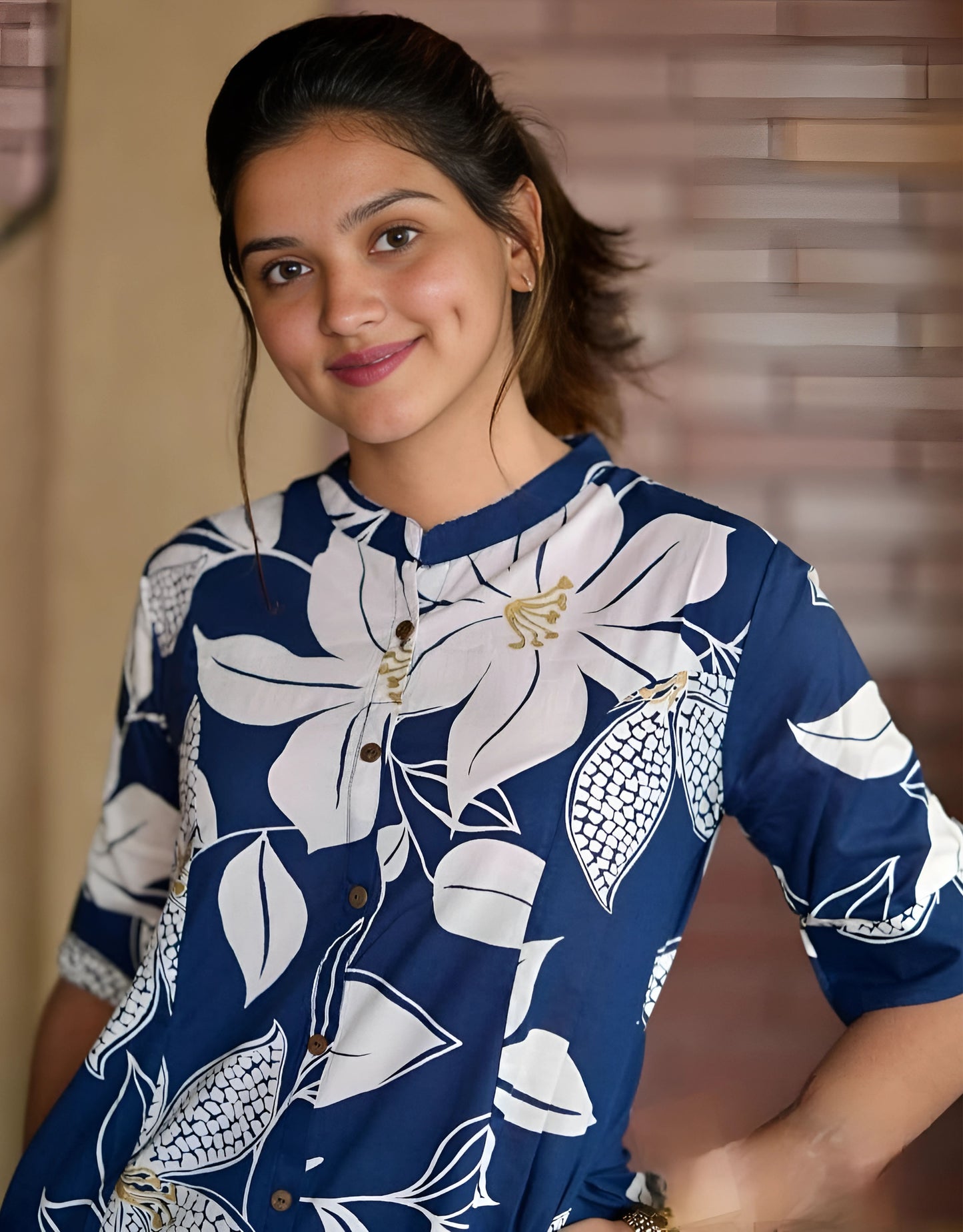 Mystic Blue Aline Cotton Kurti Set- Gulabi Paridhan