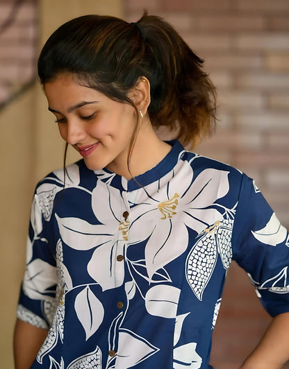 Mystic Blue Aline Cotton Kurti Set- Gulabi Paridhan