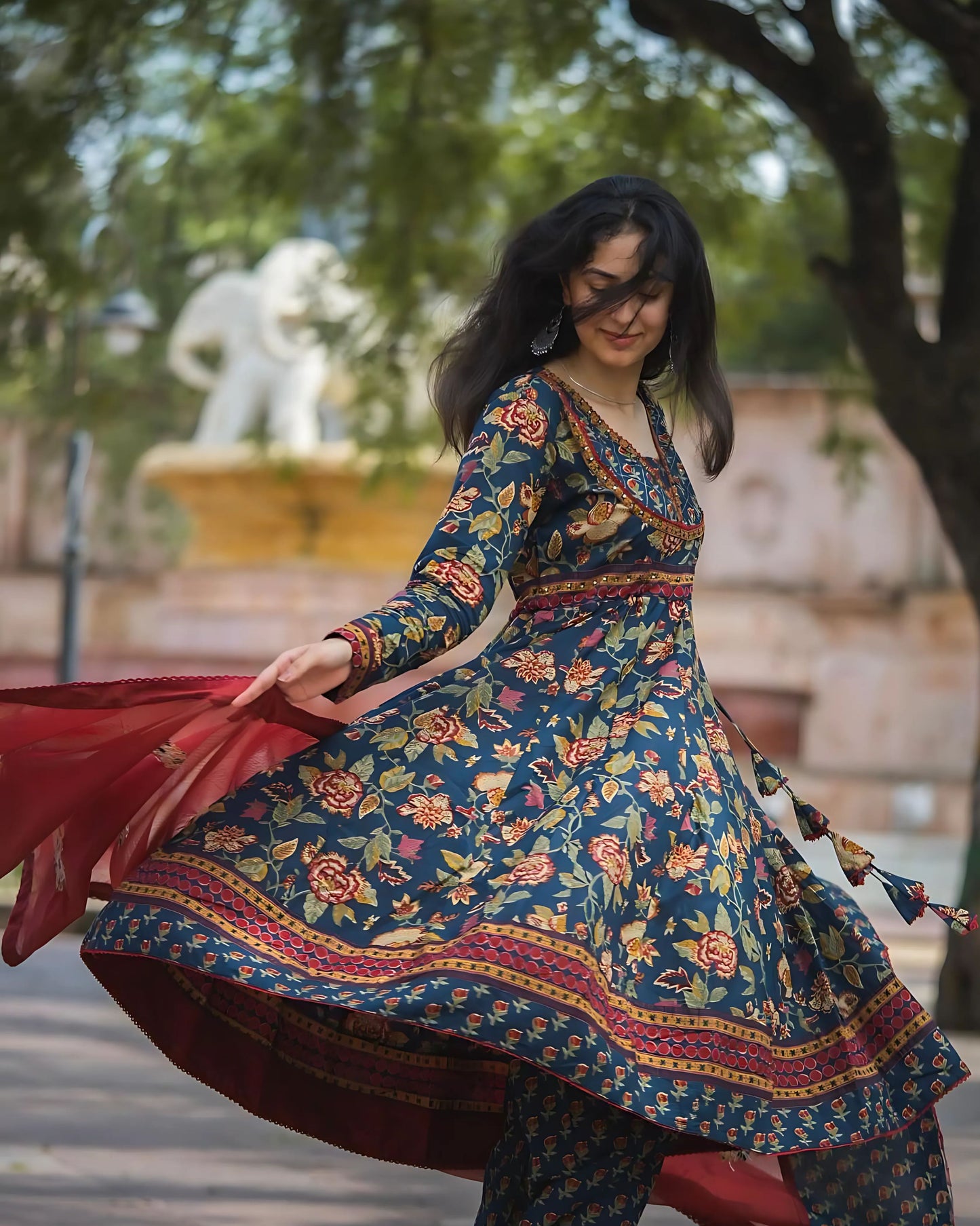 Pure Cotton Jaipuri Printed Traditional Anarkali Set- Gulabi Paridhan