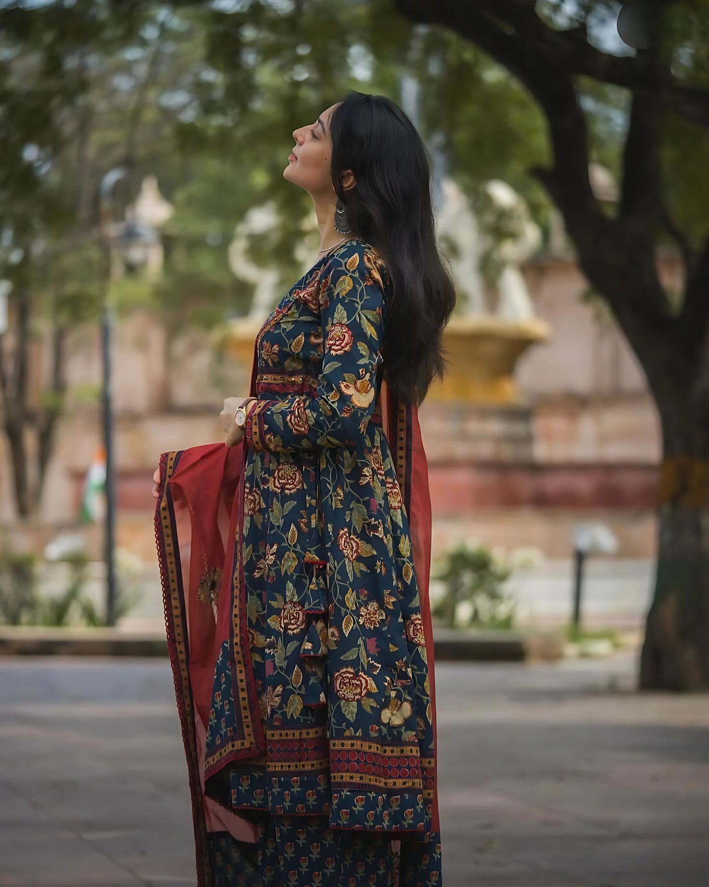 Pure Cotton Jaipuri Printed Traditional Anarkali Set- Gulabi Paridhan