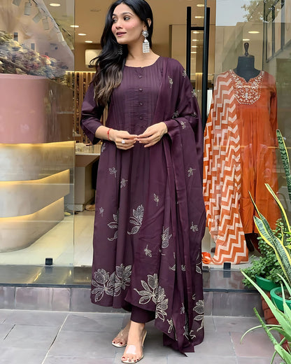 Ria Floral Designer Aline Kurta Set- Gulabi Paridhan