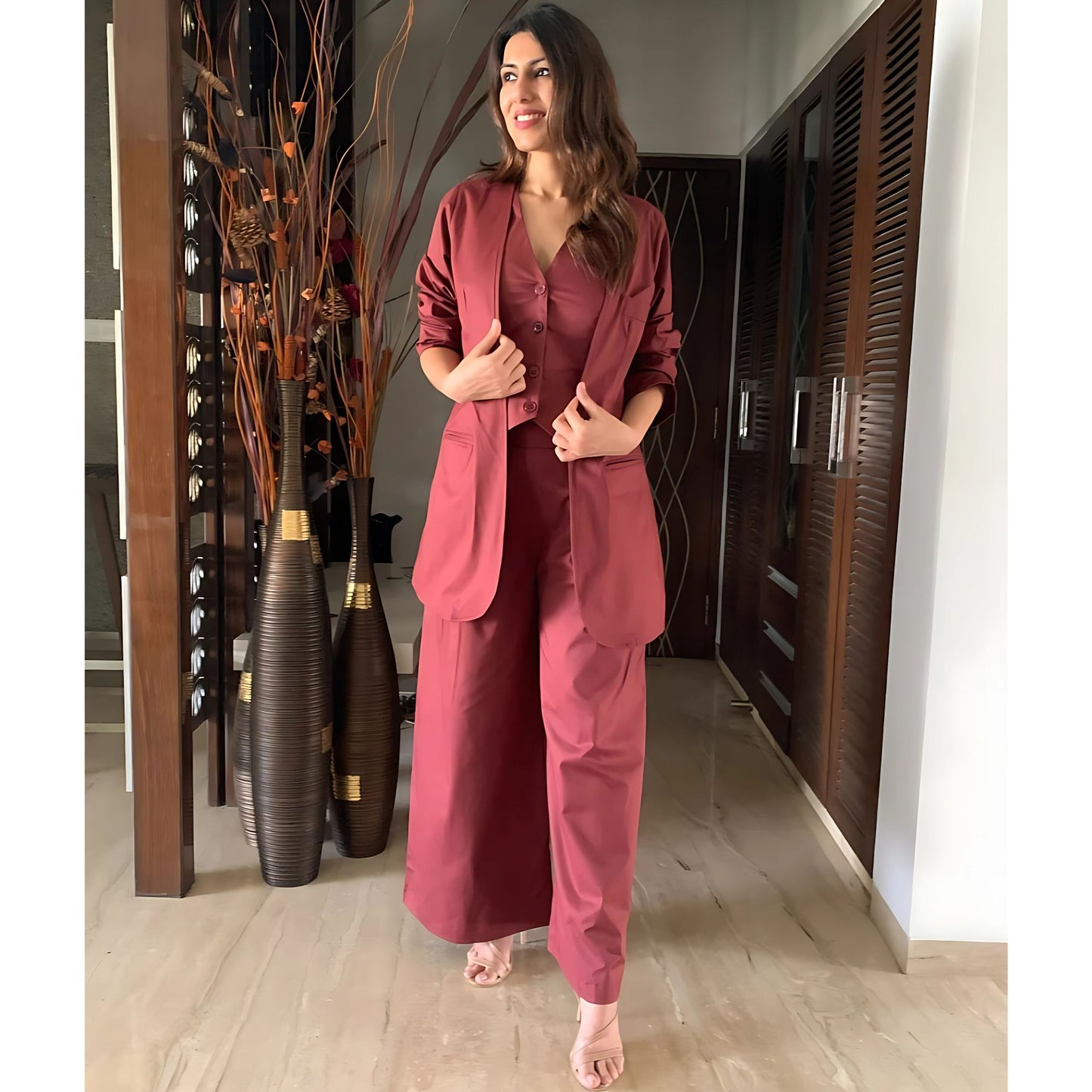 Boss Lady Waist Coat Pant Blazer Set- Gulabi Paridhan