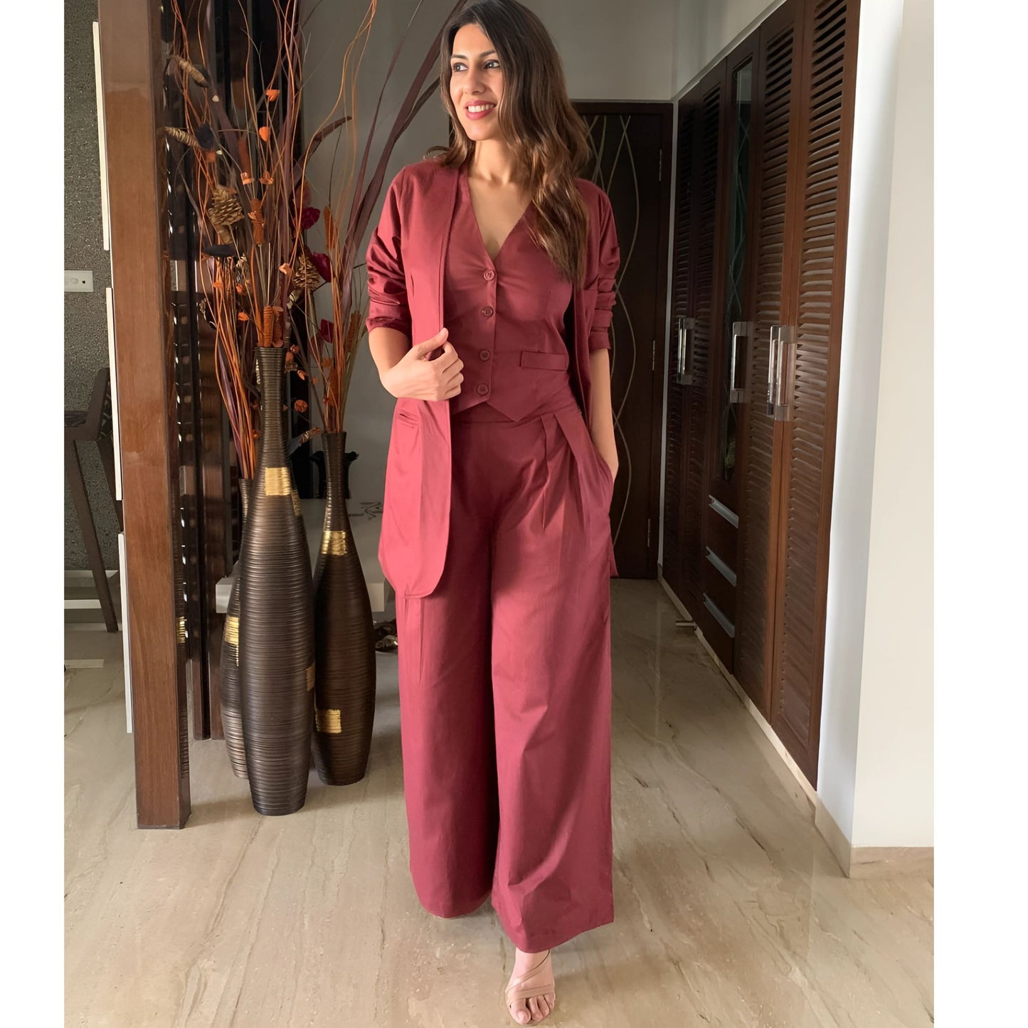 Boss Lady Waist Coat Pant Blazer Set- Gulabi Paridhan