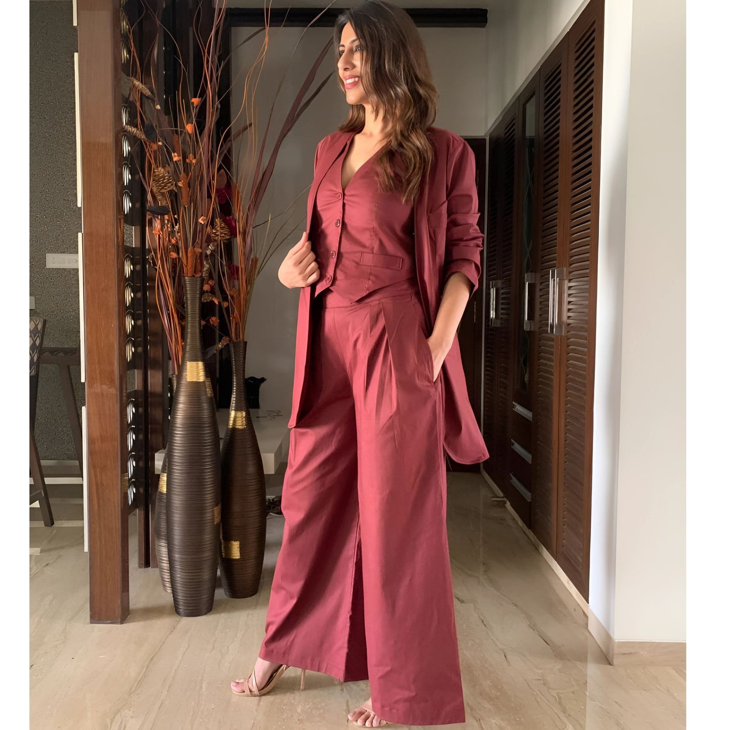 Boss Lady Waist Coat Pant Blazer Set- Gulabi Paridhan