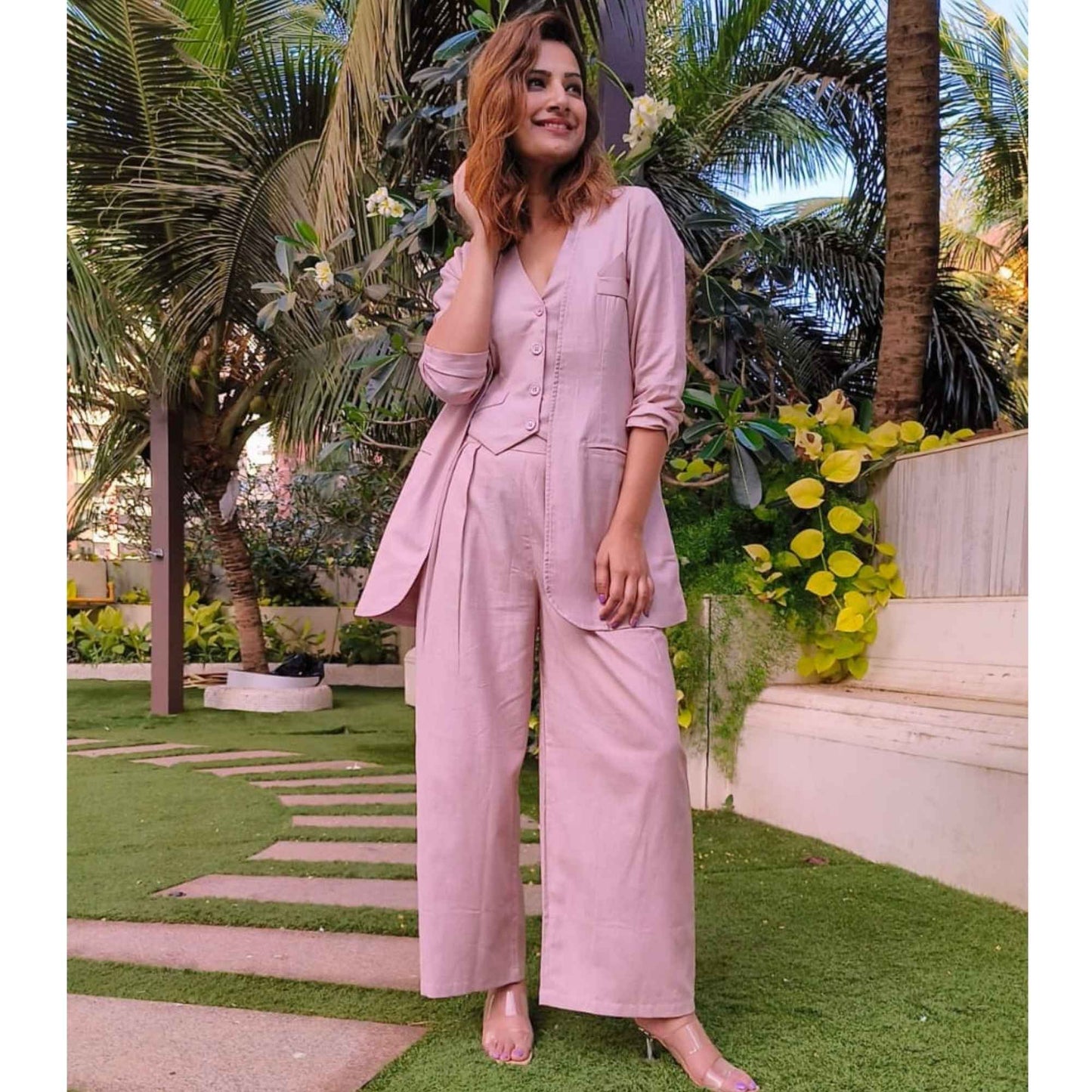 Boss Lady Waist Coat Pant Blazer Set- Gulabi Paridhan