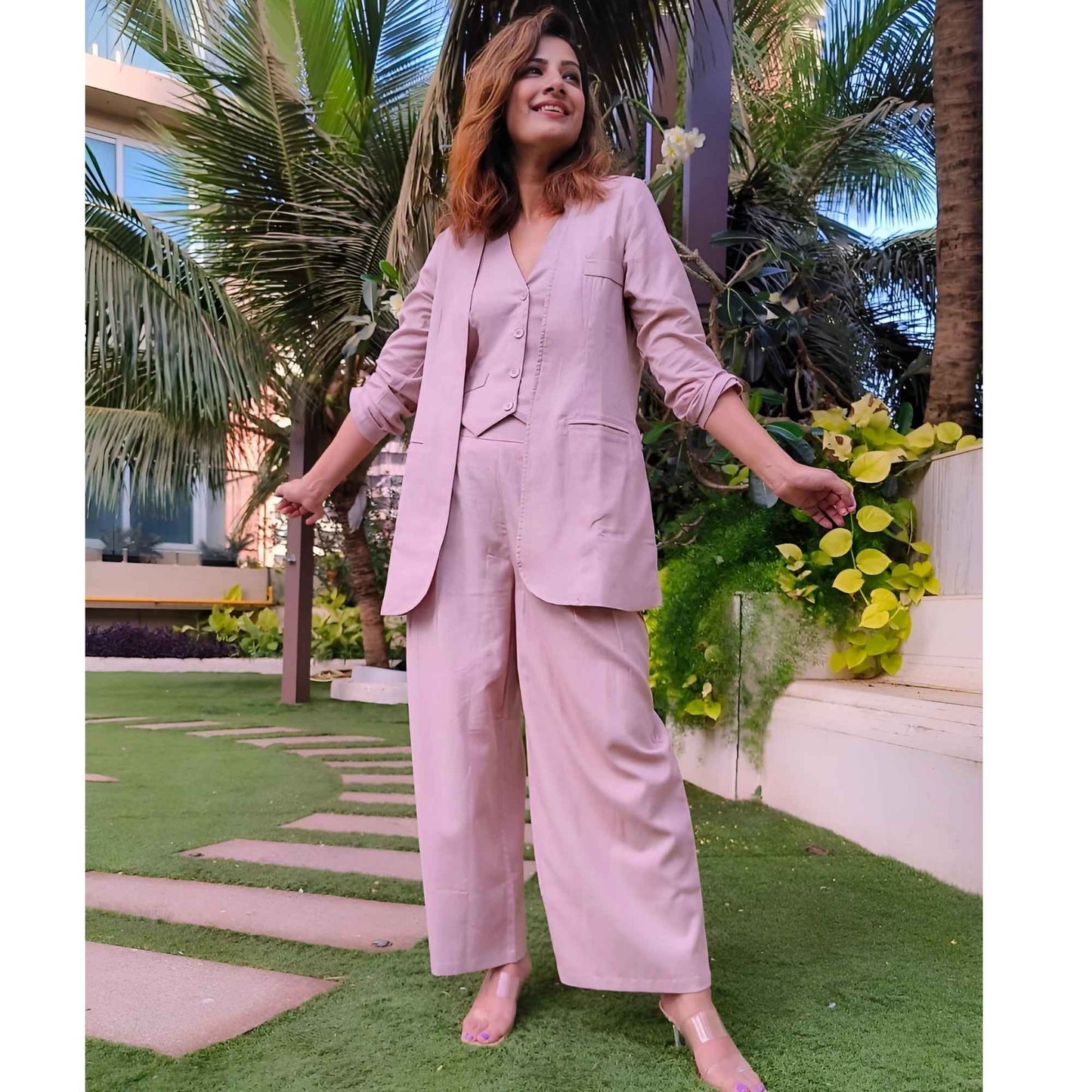 Boss Lady Waist Coat Pant Blazer Set- Gulabi Paridhan