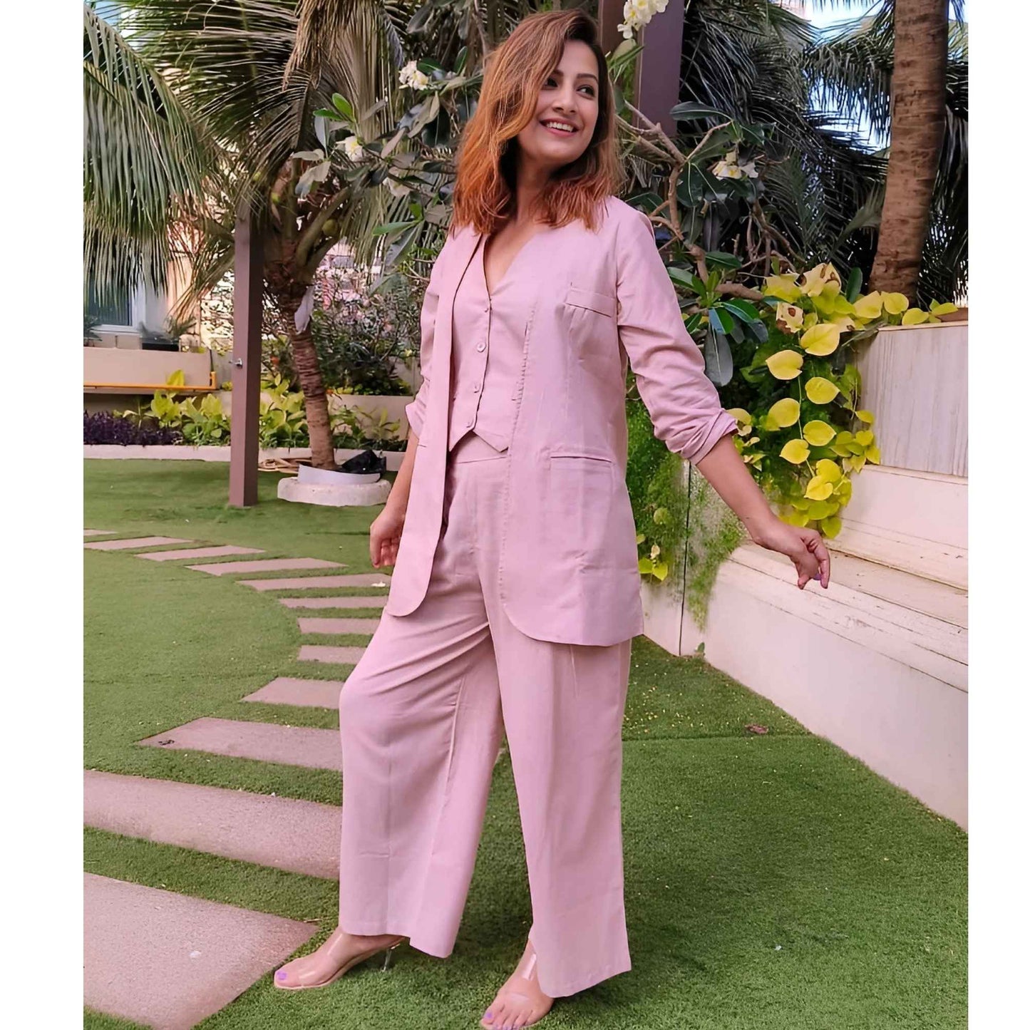 Boss Lady Waist Coat Pant Blazer Set- Gulabi Paridhan