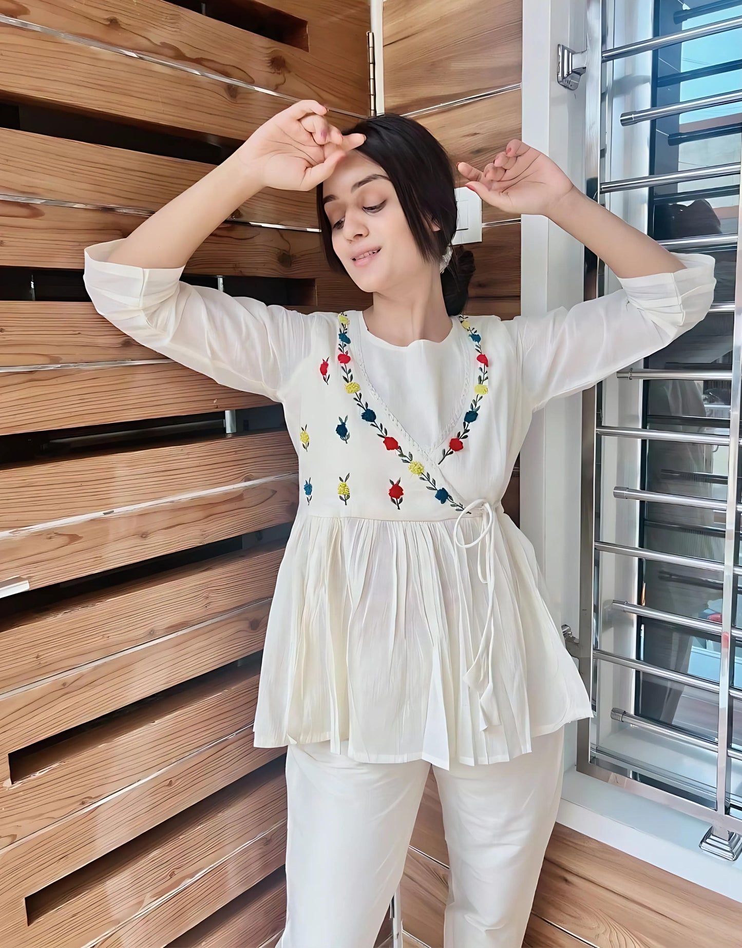 Pure Cotton Embroidered Tunic Set- Gulabi Paridhan