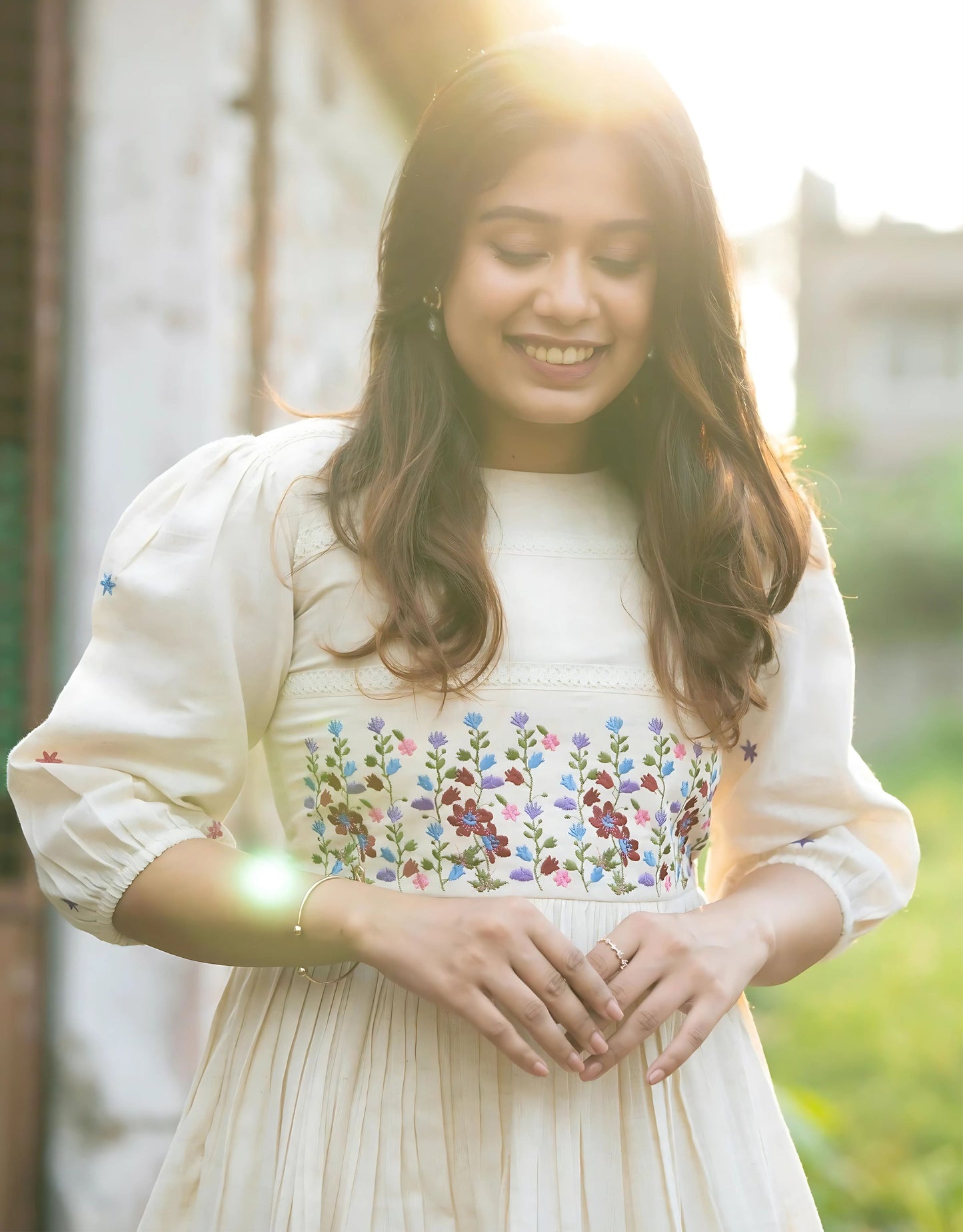 Floral Embroidered Midi Dress- Gulabi Paridhan