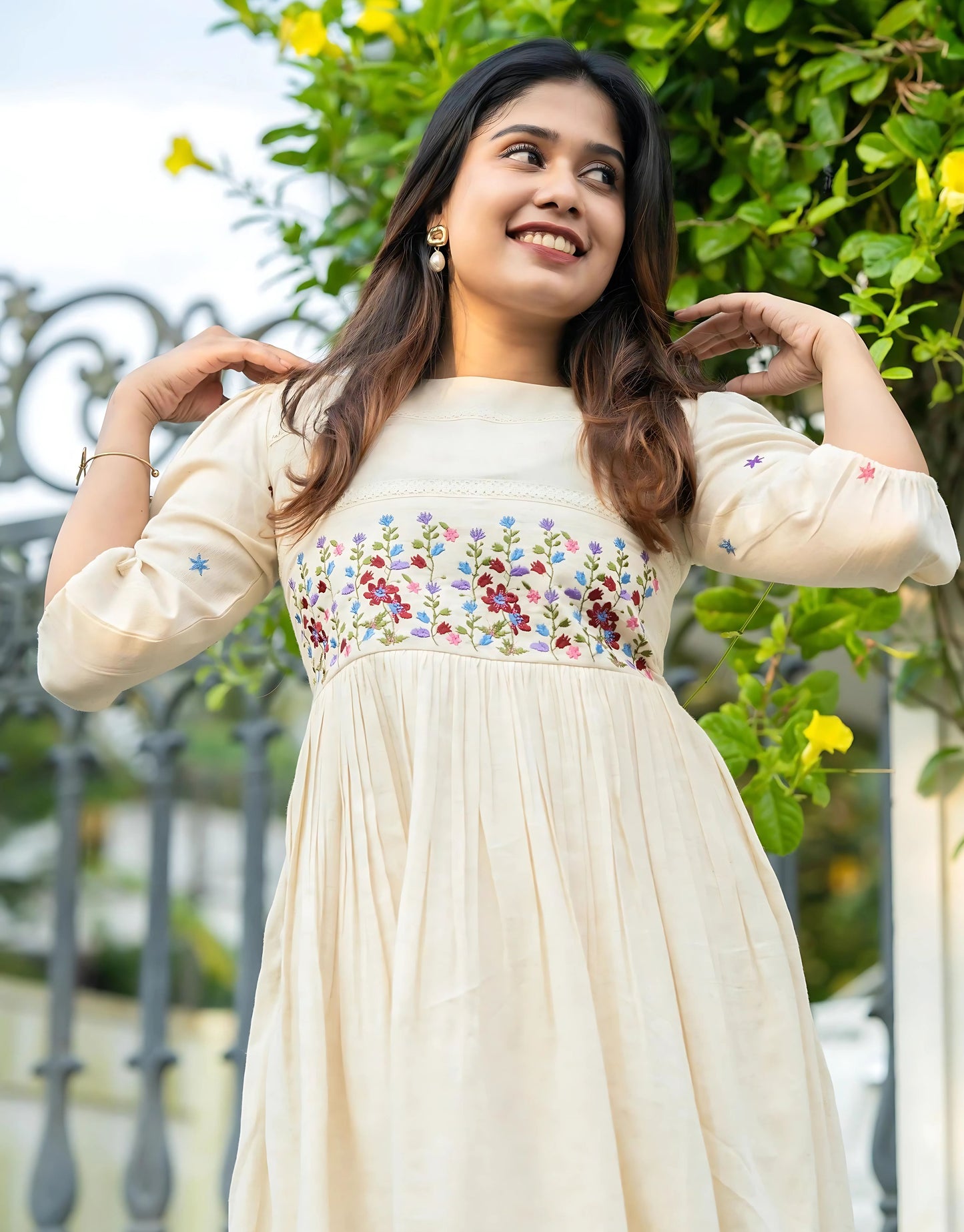 Floral Embroidered Midi Dress- Gulabi Paridhan