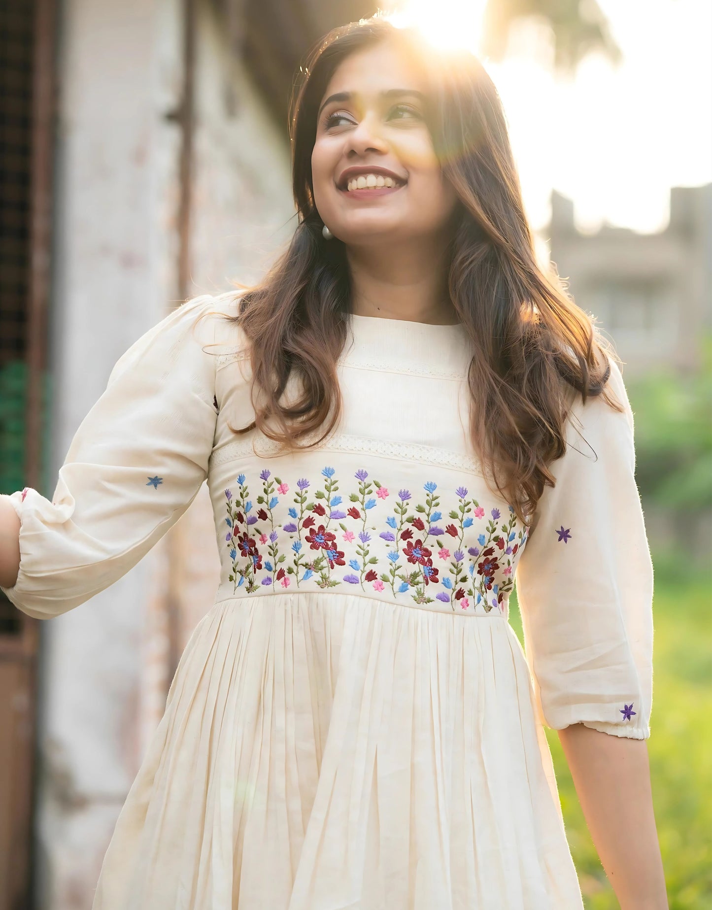 Floral Embroidered Midi Dress- Gulabi Paridhan