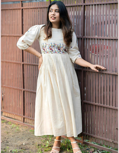 Floral Embroidered Midi Dress- Gulabi Paridhan