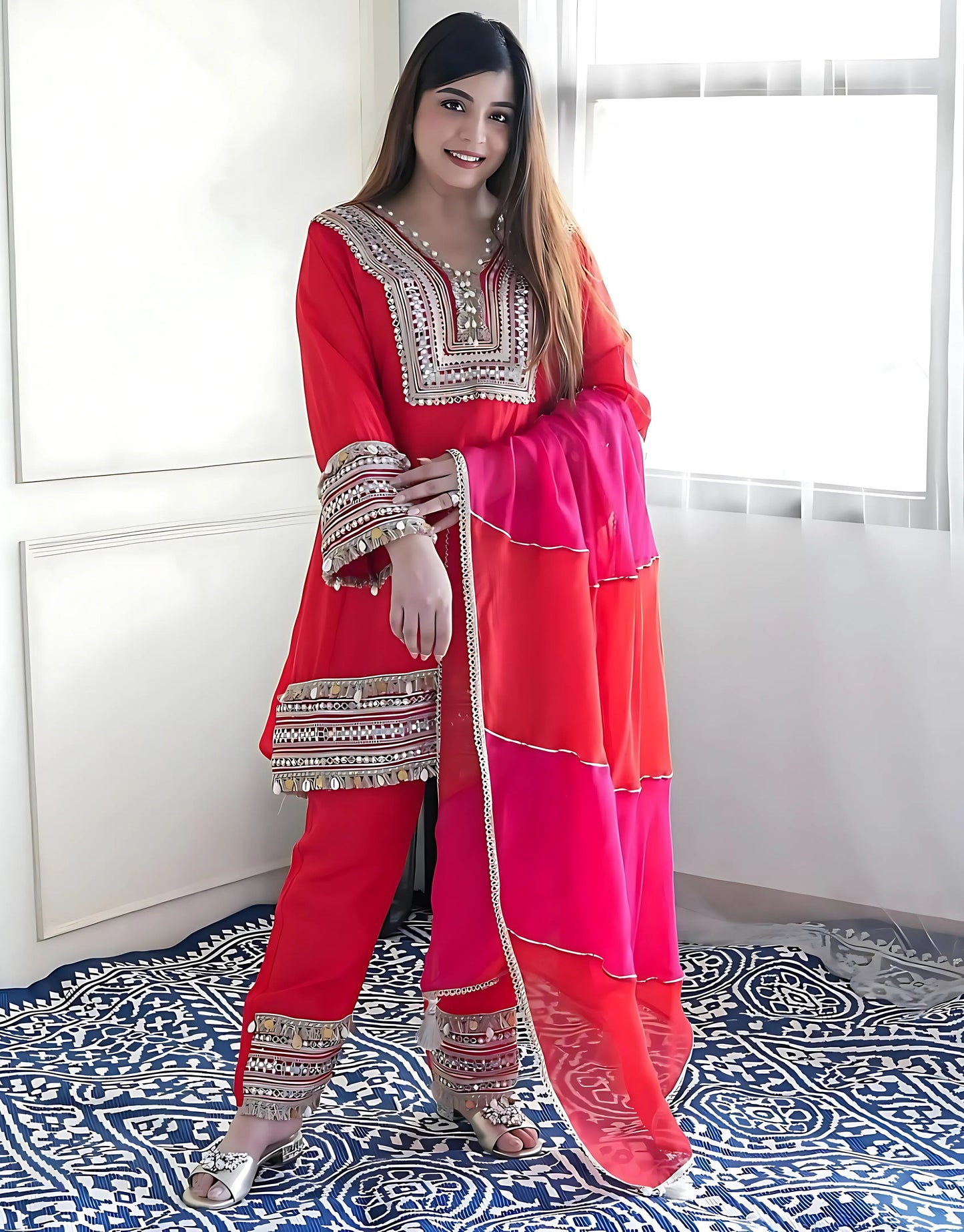 Wedding Special Heavy Gota Work Suit Set- Gulabi Paridhan