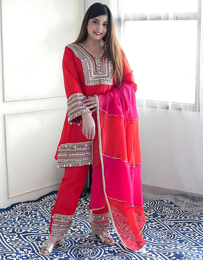 Wedding Special Heavy Gota Work Suit Set- Gulabi Paridhan